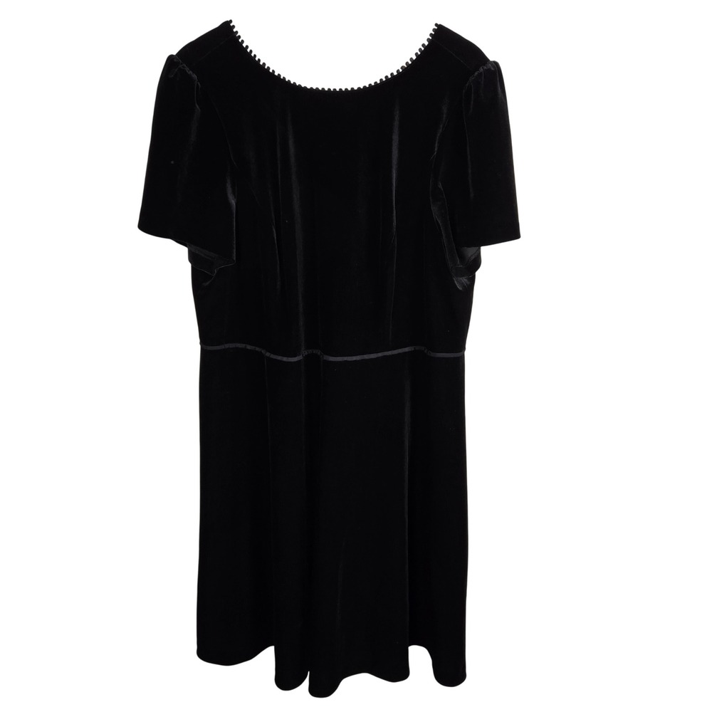 Draper James Black Velvet Dress Size 16 Short Sleeve Scalloped Neck Holiday